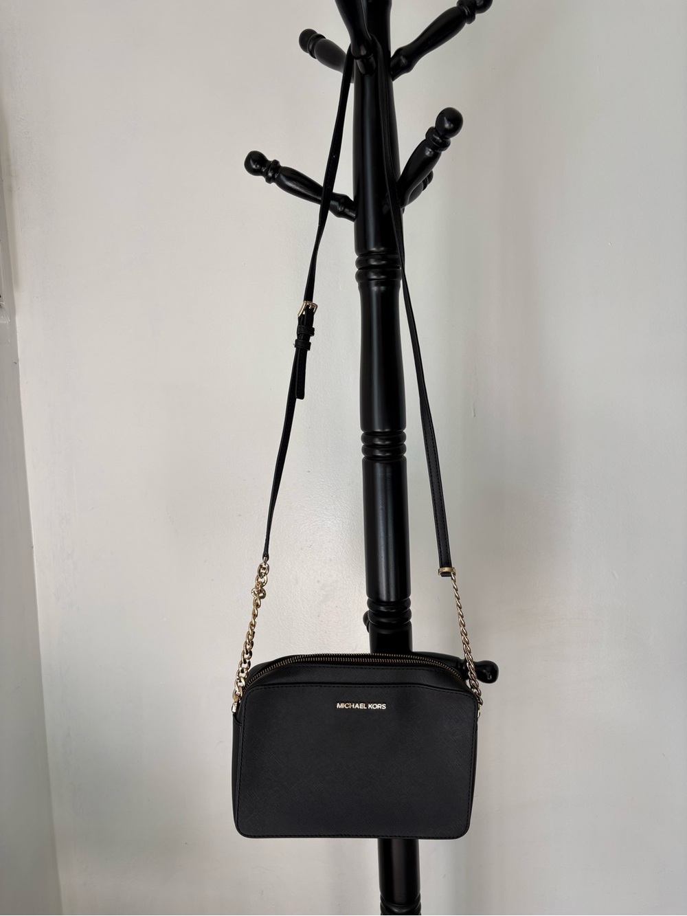 Michael Kors Black Crossbody with Gold-Tone Chain Strap